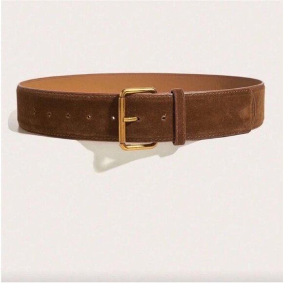 New! Anthropologie Brown Faux Suede Belt Gold Buckle (One Size) NWOT - Picture 2 of 4